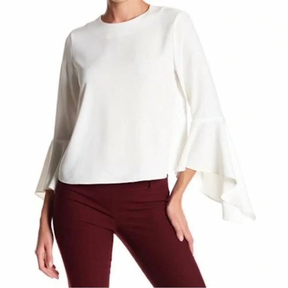 Carmen Marc Valvo Burgundy Blouse Bell Sleeve Button Back 10 - Picture 9 of 10